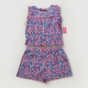 SIMPLY SOUTHERN Ruffle Seahorse Tank Top Shorts Beach PJ 2 Piece Set Size L